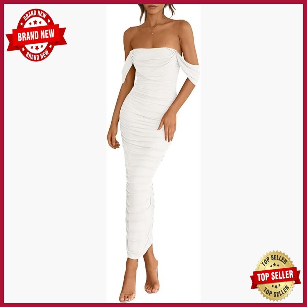 Strapless Maxi Dress Bodycon Ruched Backless Split Hem Formal Party